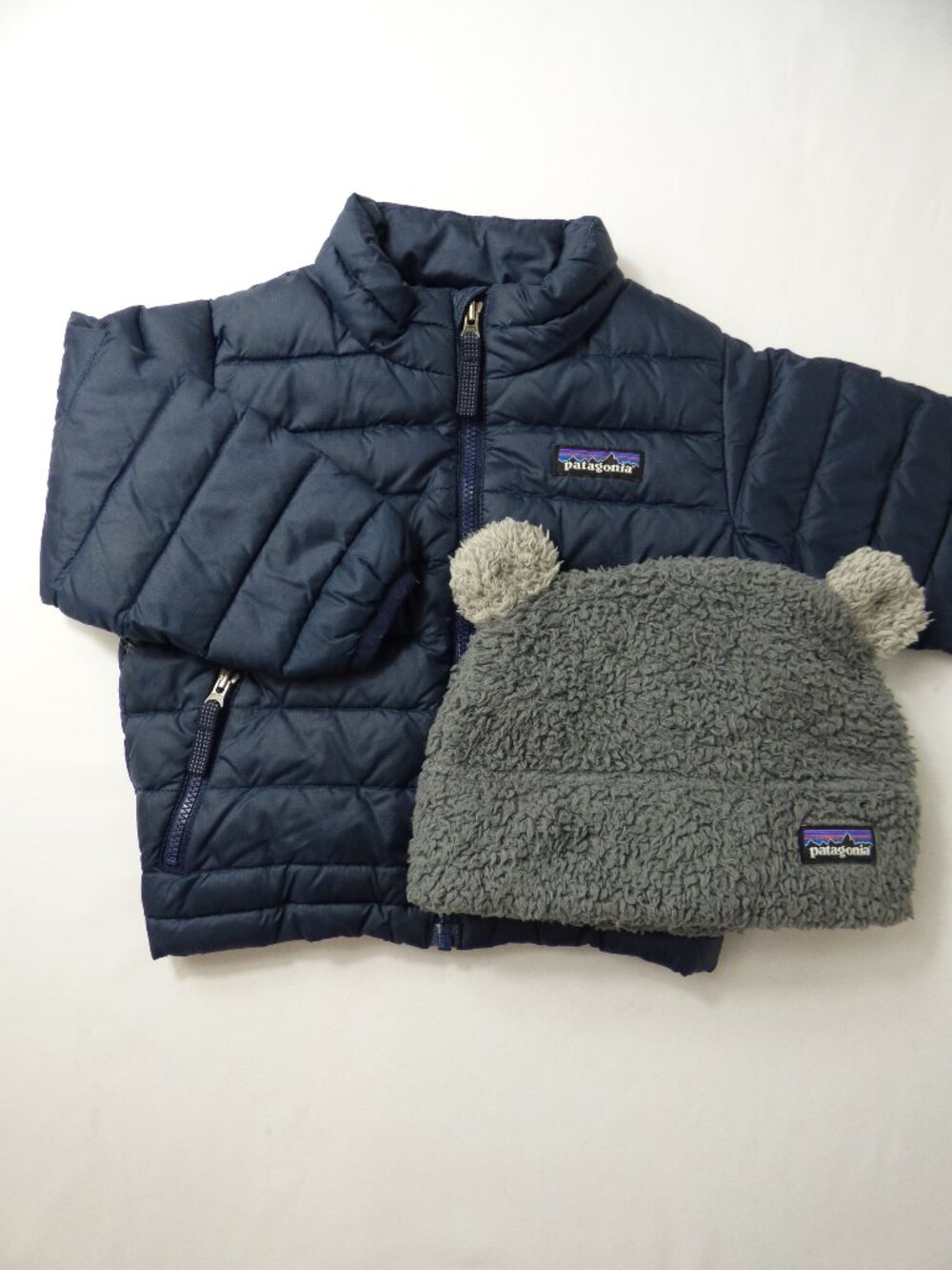 Patagonia Down Jacket and Bear Hat Set, Size 12-18 Months
